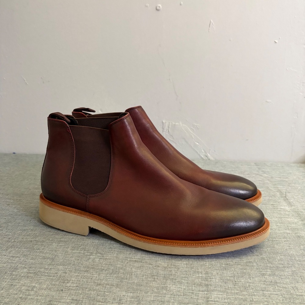 Zanzara‎ Chelsea Boots Mens 10 Burgundy ZZ1464B Leather Burnished Almond Toe